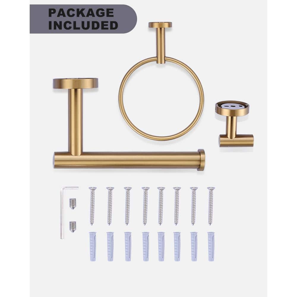 Brushed Gold 3-Piece Metal Bathroom Hardware Set