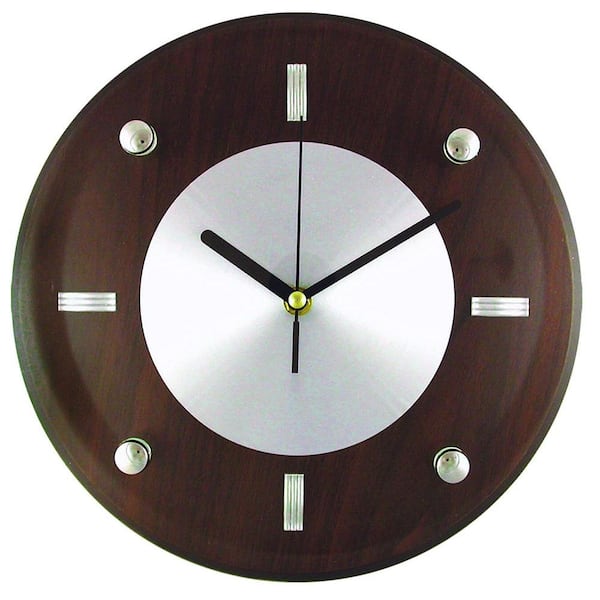 Timekeeper Products 10-3/4 in. Glass and Brown Wood Wall Clock with Quartz Movement