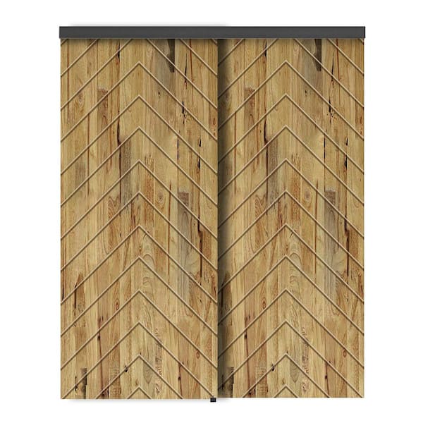CALHOME 72 in. x 80 in. Hollow Core Weather Oak Stained Pine Wood Interior Double Sliding Closet Doors