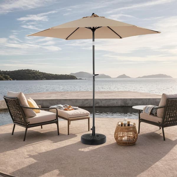Unbranded 9 ft. x 9 ft. Outdoor Patio Umbrella Market Umbrella with Push Button Tilt and Crank in Khaki (Base Not Included)