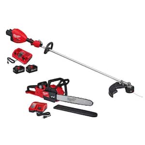 M18 FUEL 18V Brushless Cordless 17 in. Dual Battery Straight Shaft String Trimmer w/Chainsaw, (3) Battery, (2) Charger