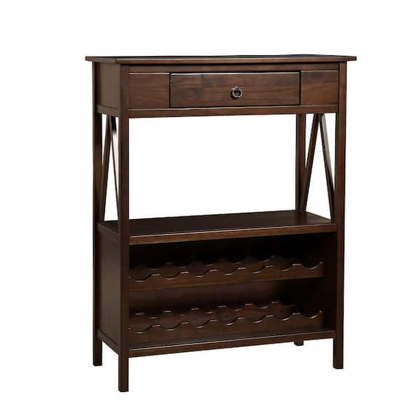 Linon Home Decor Titian Single Drawer 14-Bottle Wine Cart with Shelf in Antique Tobacco