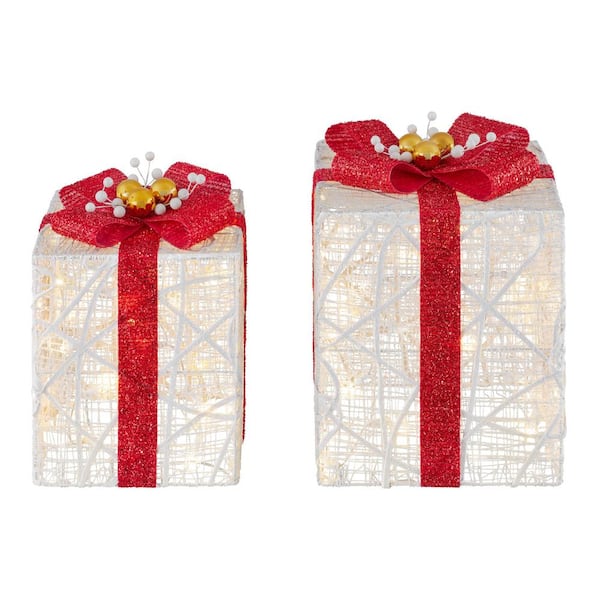 2-Piece Polar Wishes LED Gift Boxes Holiday Yard Decoration Y39