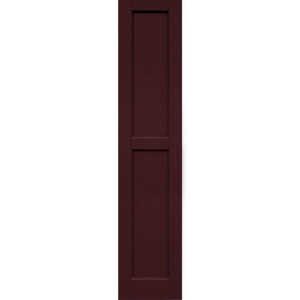 Winworks Wood Composite 12 in. x 57 in. Contemporary Flat Panel Shutters Pair #657 Polished Mahogany