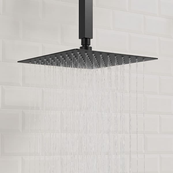 Suguword 20" X 14" LED Rainfall Shower Head – Square Ceiling Mount, Multi-Function, High Pressure, Black