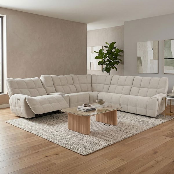 Faith 141 in. Pillow Top Arm Chenille L-Shaped Power Reclining Sectional Sofa with Oversized Seat and USB Ports in Beige