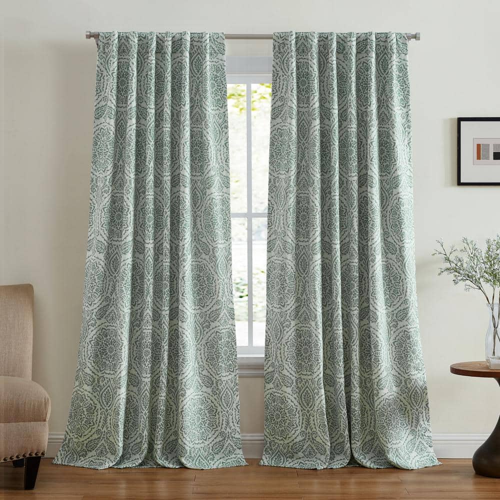 Sage Medallion Blackout Linen-Polyester Puddle Length Drapes
