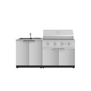Outdoor Kitchen Stainless Steel 4-Piece Cabinet Set with Sink Cabinet and 40 in. Performance Natural Gas Grill