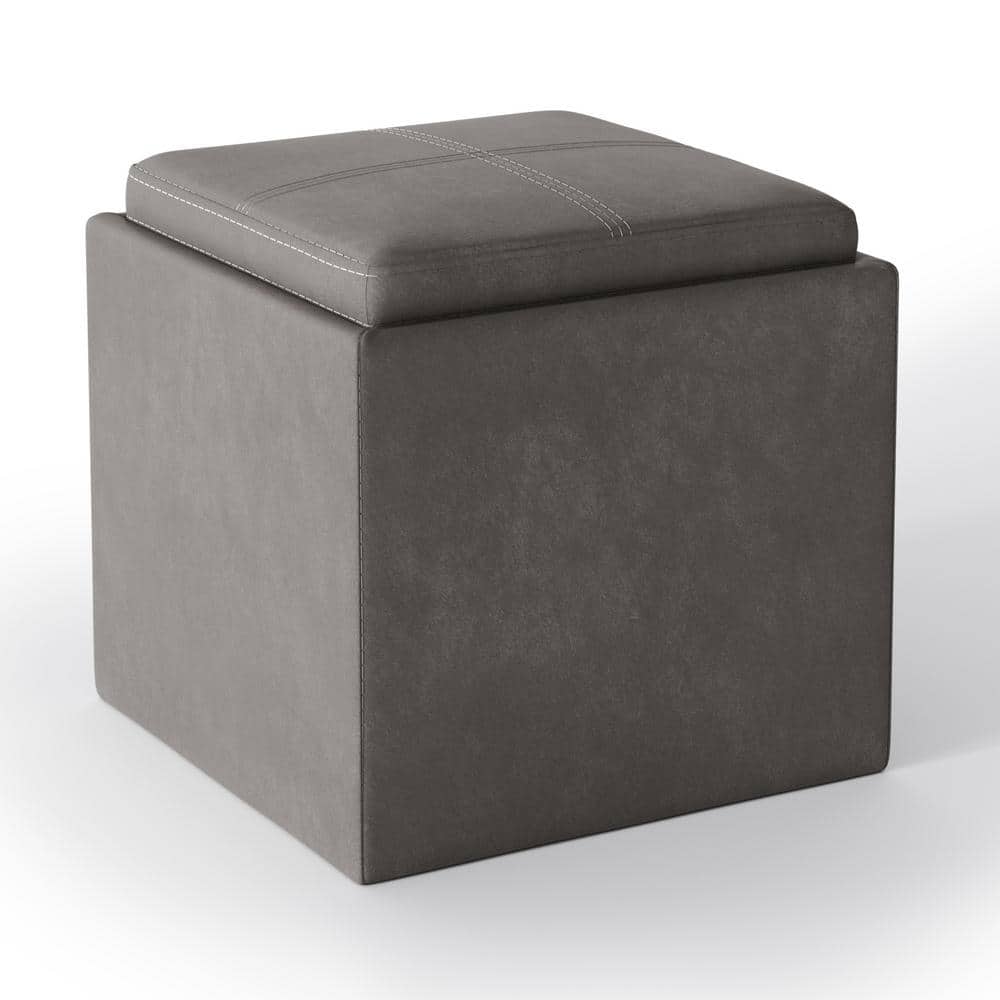 Rockwood Slate Grey Faux Leather Multi-Functional Storage Ottoman