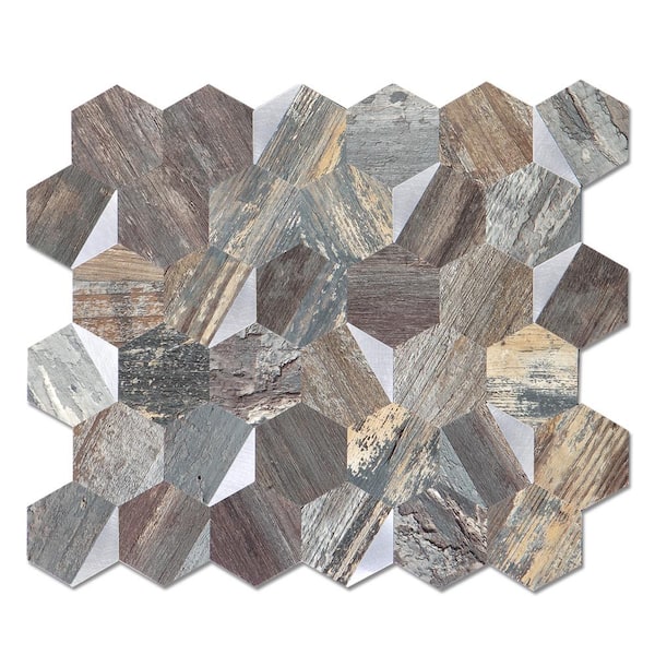 Yipscazo Herringbone Ecru Rustic Wood 11.80 in. x 10.83 in. PVC Peel and Stick Backsplash Wall Tile (17.75 Sq.Ft./20-Sheets)