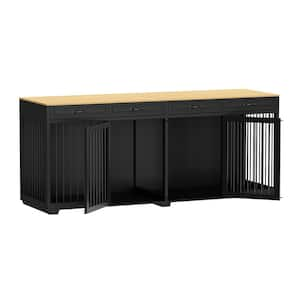 Super Large Dog Crate Furniture, 92.9 in. Wooden Dog Crate Kennel with 4 Drawers and Divider for Large Dogs Indoor Black