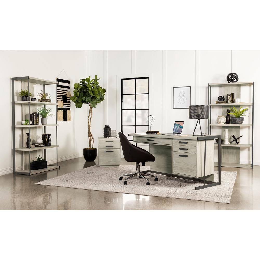 Whitewashed Gray Wood Office Desk with Filing Cabinet