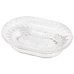 4-3/4 in. x 3-1/2 in. x 1-1/4 in. H Floral Scroll Clear Glass Soap Dish Soap Tray Holder
