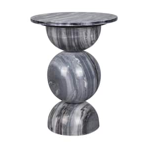 Aura 14 in. Modern Natural Marble Handmade Stacked Round Pedestal End Table, Dark Gray/Light Gray