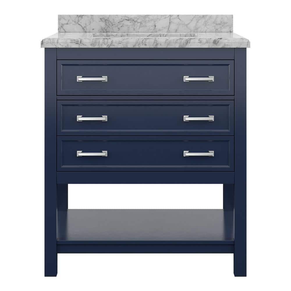Blue Pine Wood Single Sink Bathroom Vanity with Marble Top