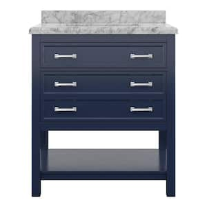 Affinity 31 in. Modern Bathroom Vanity in Blue with Carrara White Marble Top