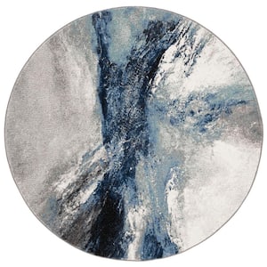 Galaxy Blue/Gray 4 ft. x 4 ft. Round Abstract Area Rug