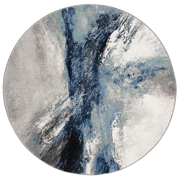 SAFAVIEH Galaxy Blue/Gray 4 ft. x 4 ft. Round Abstract Area Rug
