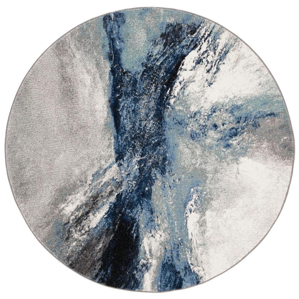 SAFAVIEH Galaxy Blue/Grey 5 ft. x 5 ft. Round Abstract Area Rug GAL117M ...