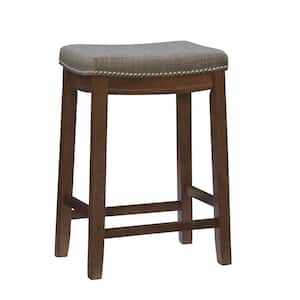 Concord 26.5 in. Rustic Dark Brown and Gray Backless Wood Counter Stool with Fabric Seat