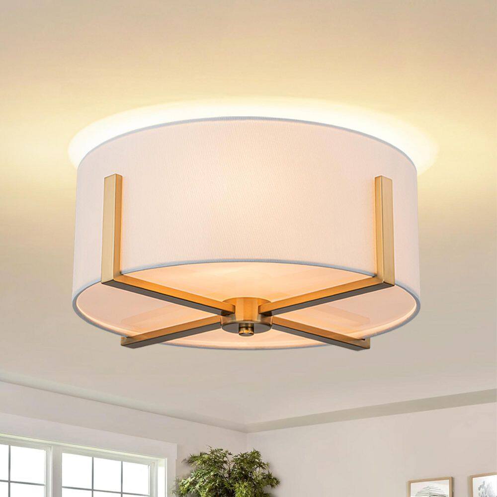 16.93 In. 2-Light Gold Plating Modern Flush Mount Ceiling Light Industrial Semi-Flush Mount With White Fabric Shade price history on PriceWatchPro