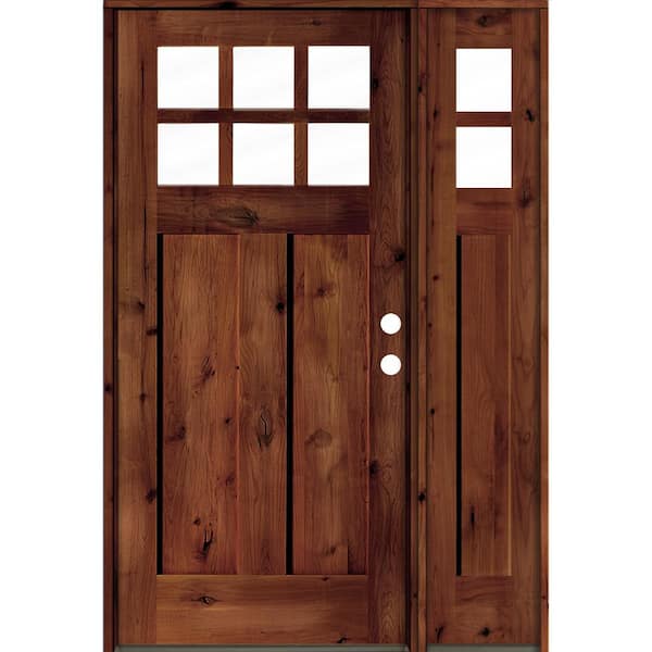 Krosswood Doors 46 in. x 80 in. Knotty Alder Left-Hand/Inswing 6 Lite Clear Glass Sidelite Red Chestnut Stain Wood Prehung Front Door