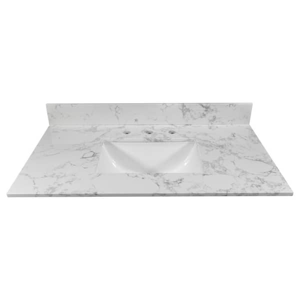JimsMaison 31 in. W x 22 in. D Engineered Stone Composite Carrara White Rectangular Single Sink Vanity Top