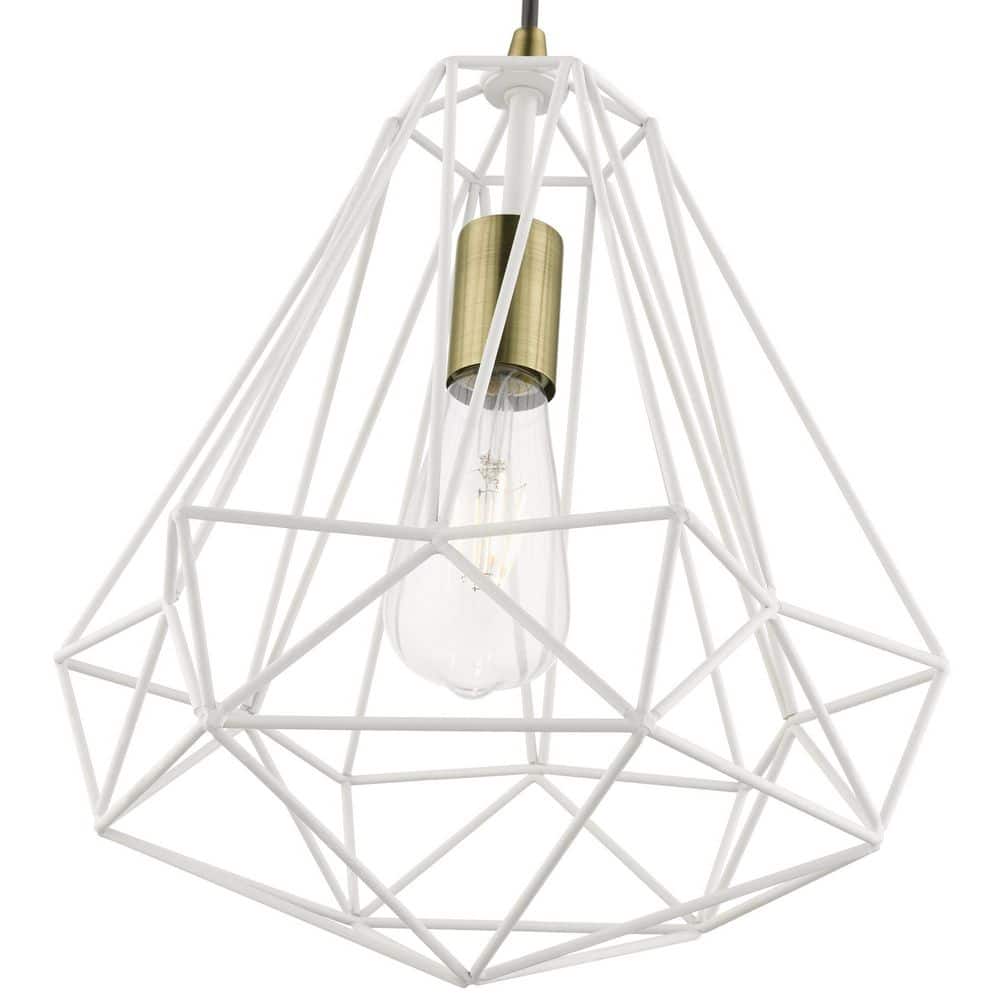 Knox Mini Pendant in Textured White with Antique Brass Accents