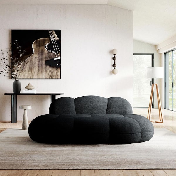 90 in. Armless Lamb Fleece Fabric Modern Cloud Shaped Couch Curved Leisure Sofa for Bedroom, Apartment in Black