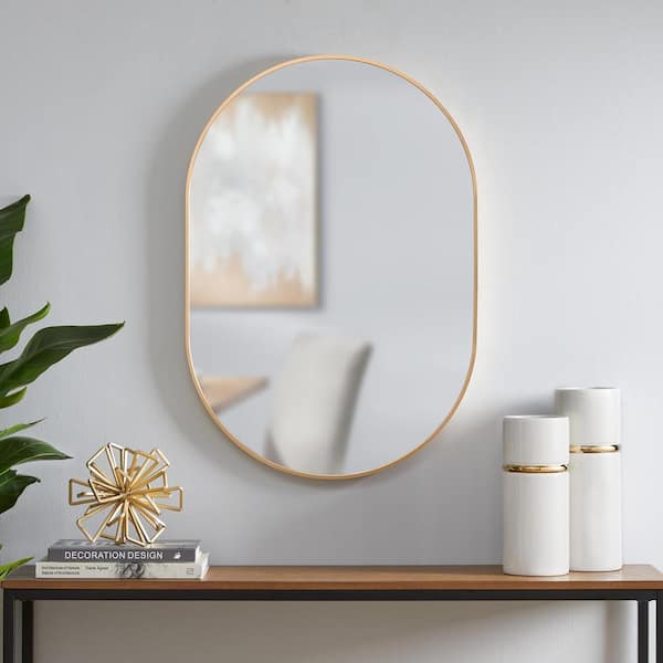 StyleWell Medium Modern Oval Gold Framed Mirror (22 in. W x 32 in. H)