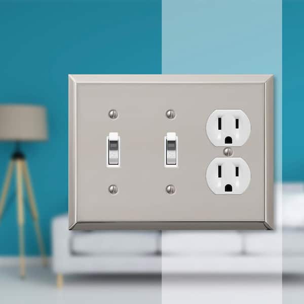 Metallic 3 Gang 2-Toggle and 1-Duplex Steel Wall Plate - Polished Nickel