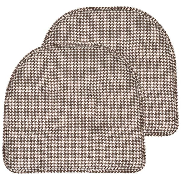 Sweet Home Collection Brown, Houndstooth Stitch Memory Foam U-Shaped 16 in. x 16 in. Non-Slip Indoor/Outdoor Chair Seat Cushion (2-Pack)