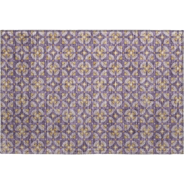 Mayfield Premium Machine Washable Abstract AMF2552 Purple 2 ft. x 3 ft. Accent Rug