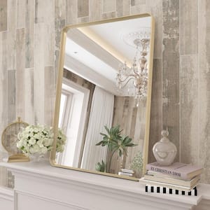 20 in. W x 28 in. H Rectangular Aluminum Alloy Framed and Tempered Glass Wall Bathroom Vanity Mirror in Brushed Gold
