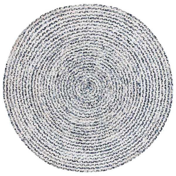 Braided Black Navy 6 ft. x 6 ft. Abstract Striped Round Area Rug