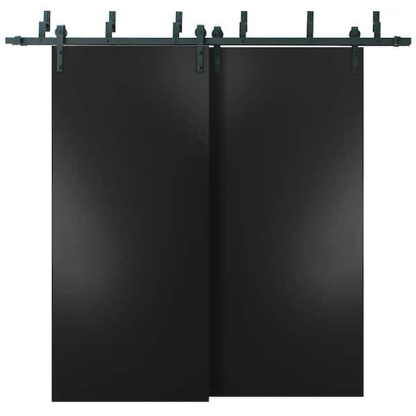 Sartodoors 0010 48 in. x 80 in. Flush Black Finished Pine Wood Sliding Door with Barn Bypass Hardware