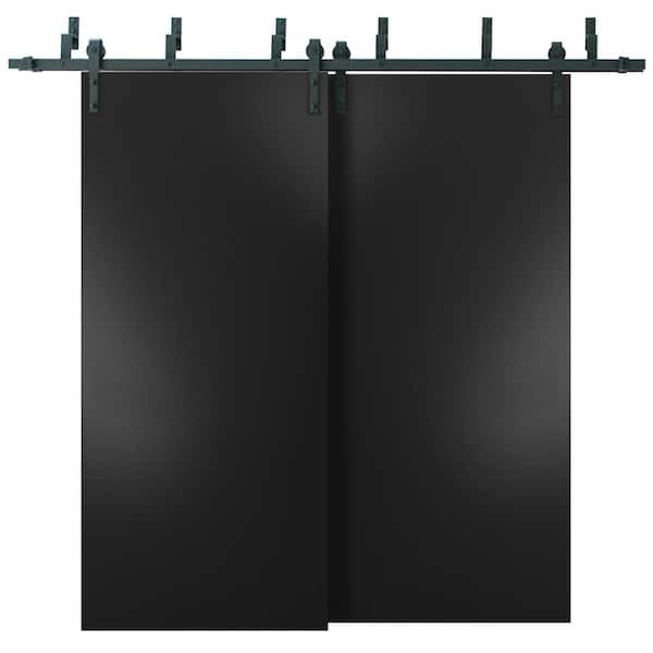 Sartodoors 0010 48 in. x 84 in. Flush Black Finished Pine Wood Sliding Door with Barn Bypass Hardware
