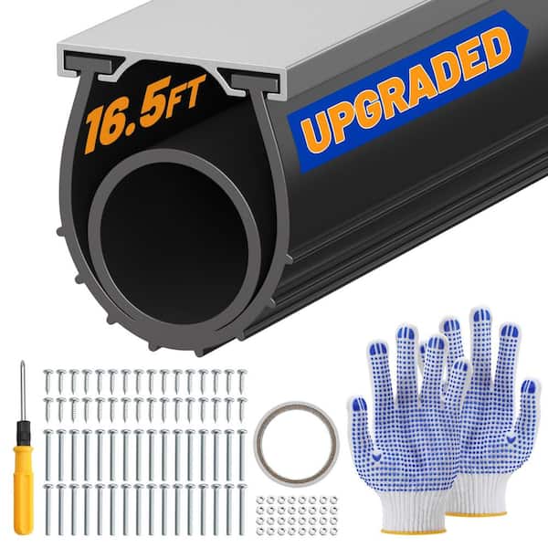 Garage Door Bottom Seal 16.5FT Heavy-Duty U O Ring Weather Stripping Rubber Aluminum Track Kit Black 1 Kit