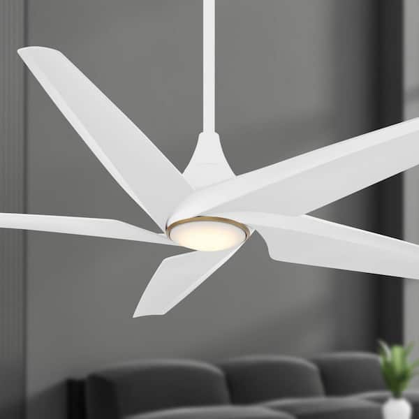 Switch-5 60 in. Smart Indoor Flat White Ceiling Fan with Integrated LED, Remote Control Included