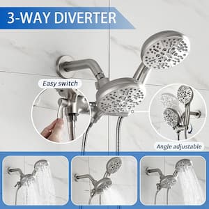 Viki 7-Spray Patterns 1.8 GPM 4.72 in. Wall Mount Dual Shower Heads with Pop up Diverter Spout in Brushed Nickel