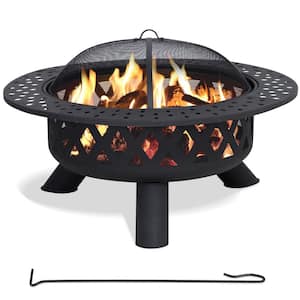 41.7 in. Steel Fire Pit in Black with Poker & Spark Screen