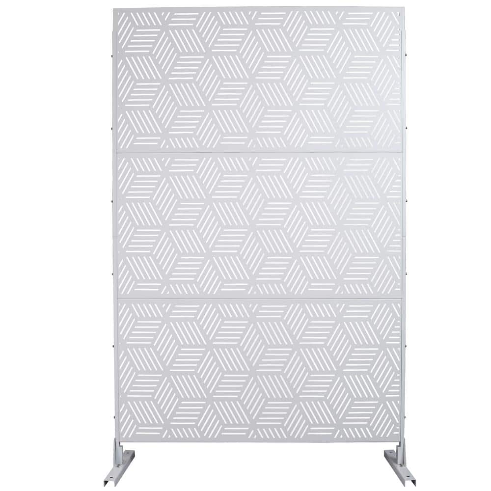 76 in. H x 48 in. W White Hexagonal Hollow Line Style Metal Freestanding De