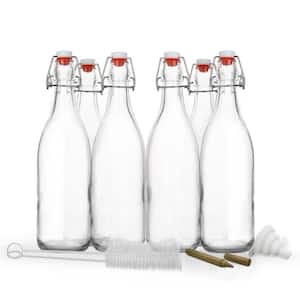 6-Pack 17 oz. Round Glass Bottles with Swing Top Stoppers, Bottle Brush, Funnel, and Gold Glass Marker