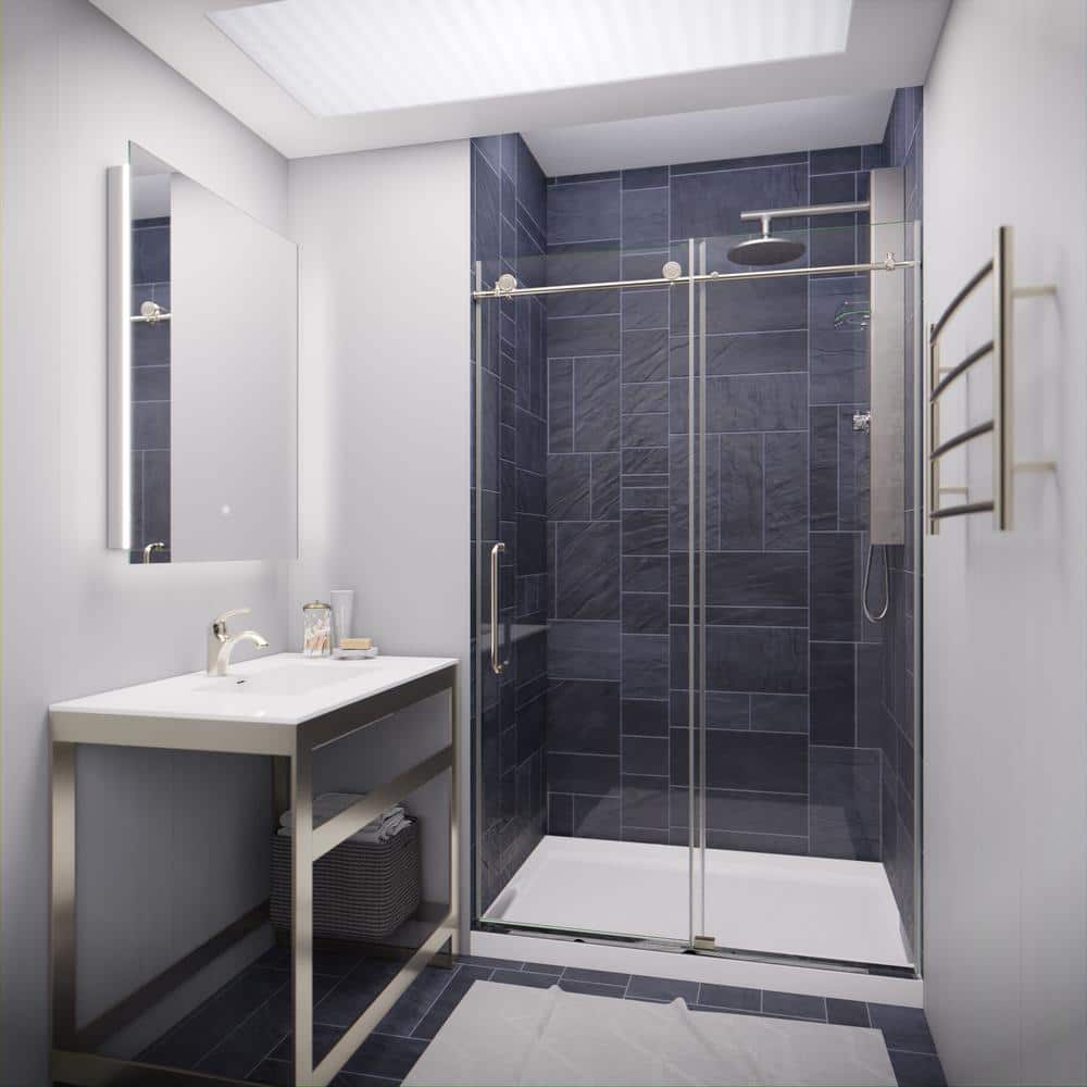 Madam Series 48" x 76" Brushed Nickel Frameless Sliding Shower Door