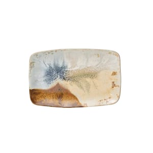 13.38 in. Multi-Colored Stoneware Rectangle Platters with Reactive Glaze Finish