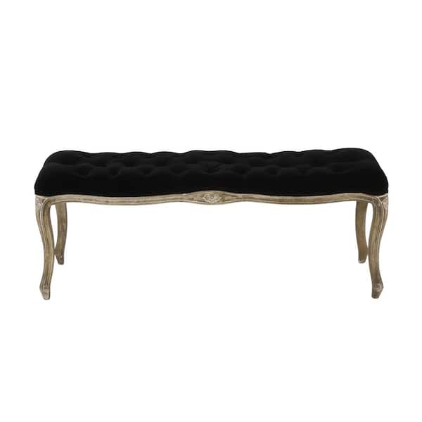 Noble House Tassia Black Bench with Upholstered (18.5 in. x 46.5 in. x 17 in.)
