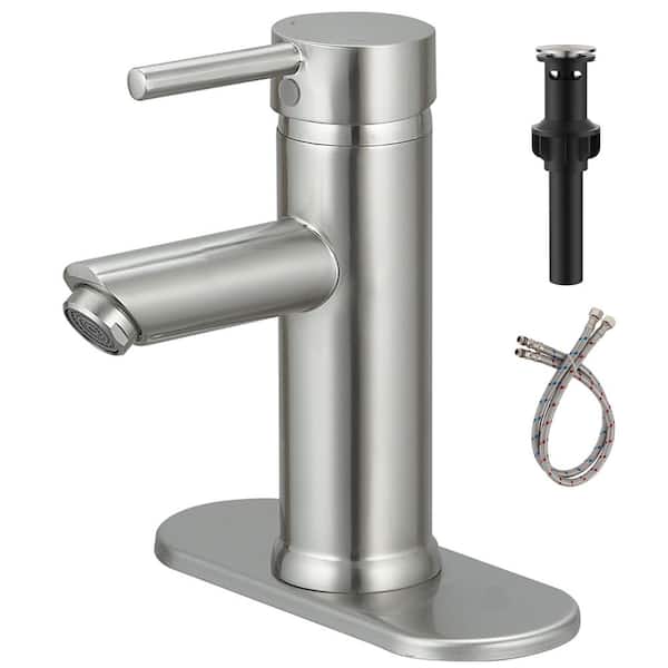 Single Hole Single-Handle Bathroom Faucet With Pop Up Drain in Brushed Nickel