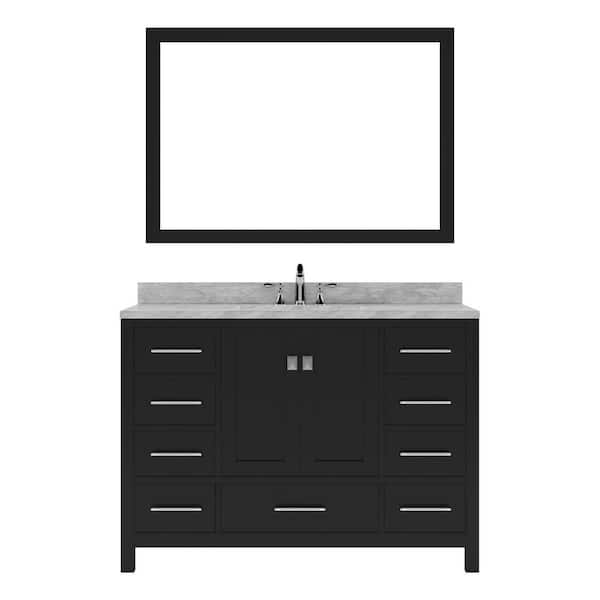Virtu USA Caroline Avenue 48 in. W x 22 in. D x 34 in. H Single Sink Bath Vanity in Espresso with Marble Top and Mirror