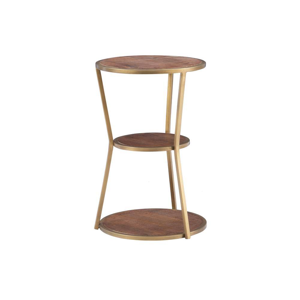 Powell Company Bailee 16 in. x 24 in. H Gold Round Metal and Wood End Table with 3 Shelves
