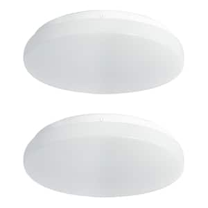 10 in. White Round Low Profile Dimmable LED Flush Mount with Plastic Shade Ceiling Light - 4000K Cool White (2-Pack)